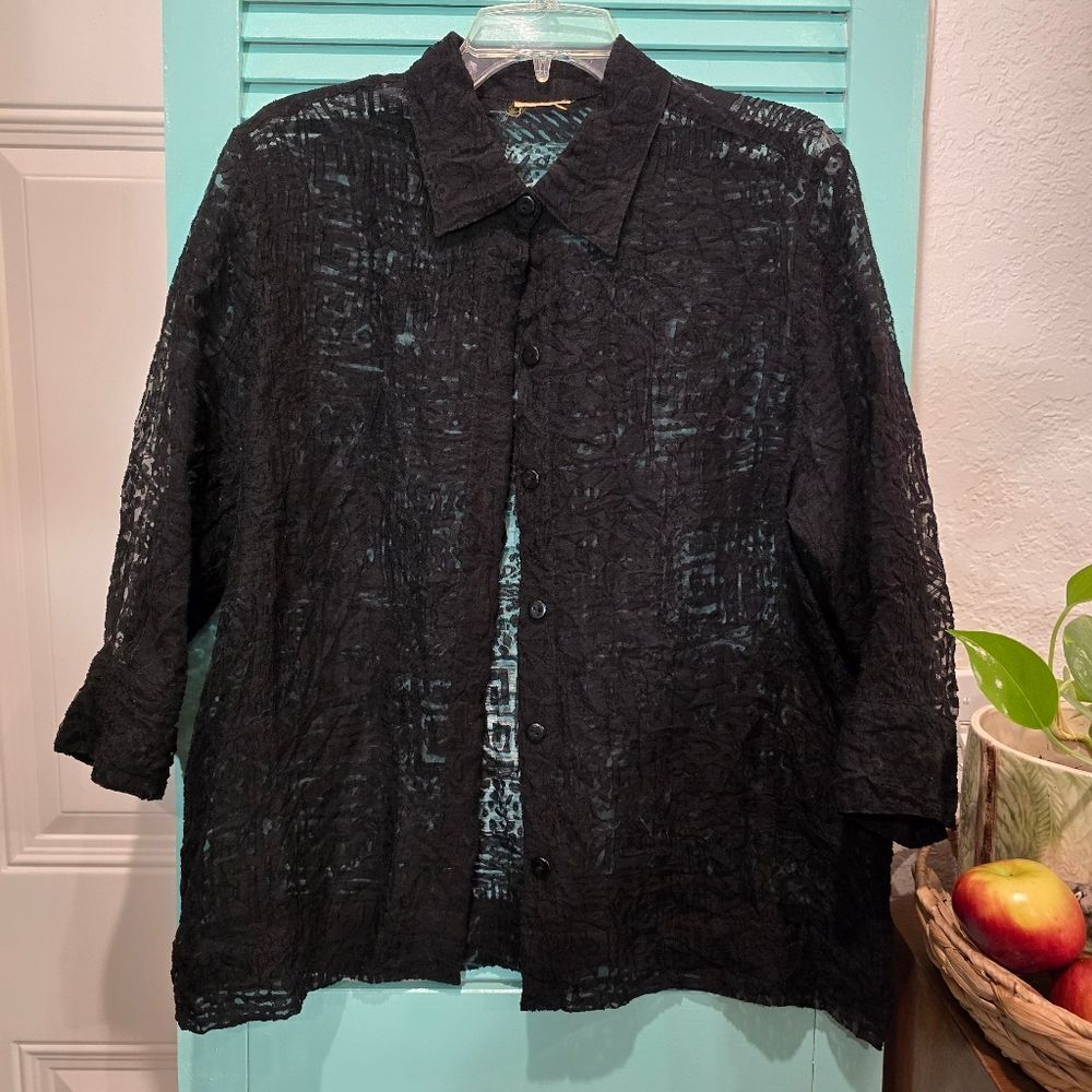 Black Lightweight Sheer Jacket with Textured Pattern